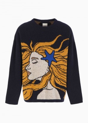 Emporio Armani Asv Capsule Recycled Yün-blend Jumper With Jacquard Marine Theme Lacivert Mavi | EA-SN58028