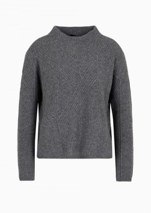 Emporio Armani Asv Cob-stitch And Nervürlü Virgin Yün Mock-neck Jumper Gri | EA-SN56661
