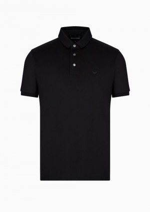 Emporio Armani Asv Lyocell-blend Jersey Polo Shirt Siyah | EA-SN58467