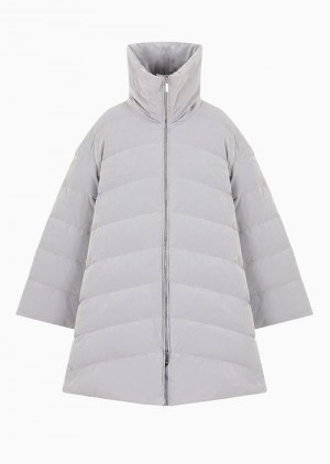 Emporio Armani Asv Süet-effect Kapitone Naylon Su-repellent Three-quarter Length Down Jacket With Recycled Down Gri | EA-SN56754