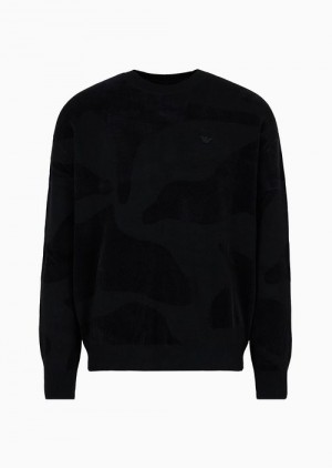 Emporio Armani Chenille Jumper With Camouflage Intarsia Lacivert Mavi | EA-SN58040