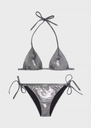 Emporio Armani Coated, Yastıklı Lycra Triangle Bikini Siyah | EA-SN57091