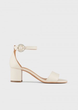 Emporio Armani Deri Sandals With Heel And Logo Medallion Kahverengi | EA-SN57143
