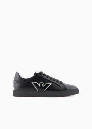 Emporio Armani Deri Sneakers With Eagle Patch Beyaz | EA-SN58985
