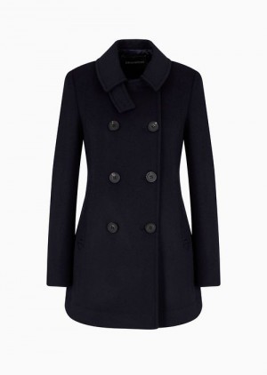 Emporio Armani Double-breasted Pea Coat In Casentino Yün Lacivert Mavi | EA-SN56781