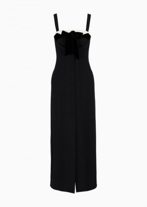 Emporio Armani Envers Satin Long Bodice Elbise With Velvet Bow Siyah | EA-SN56489