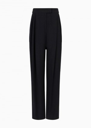 Emporio Armani Envers-satin Palazzo Trousers With Darts Siyah | EA-SN56878