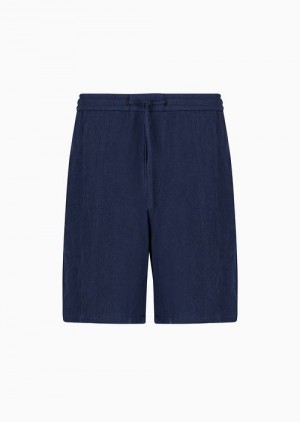 Emporio Armani Faded Linen With A CrêPe Texture Drawstring Board Shorts With Drawstring Siyah | EA-SN58374