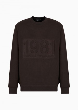 Emporio Armani Heavyweight Jersey Sweatshirt With Domed Logo Mavi | EA-SN58498