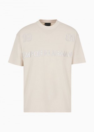 Emporio Armani Heavyweight Jersey T-shirt With Embossed 1981 Embroidery Siyah | EA-SN58607
