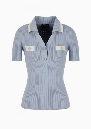 Emporio Armani Icon Kısa-sleeved Polo-shirt Jumper In A Nervürlü Cashmere Blend Gri | EA-SN56713