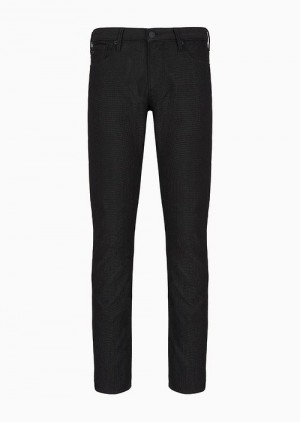 Emporio Armani J06 Slim-fit, Pamuklu-blend Trousers With Micro-armure Polka Dots Siyah | EA-SN58004