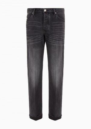 Emporio Armani J69 Denim Lab Loose-fit Vintage-effect Selvedge Denim Jeans Siyah | EA-SN57951