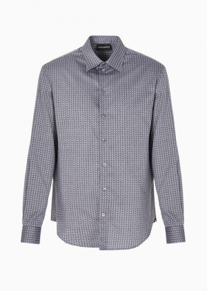 Emporio Armani Klasik-collar Shirt With All-over Chevron Jacquard Pattern Beyaz | EA-SN57917