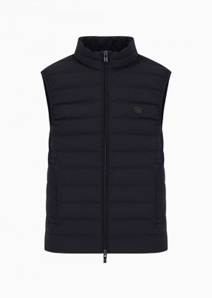Emporio Armani Kolsuz Full-zip Down Jacket In Kapitone Naylon With Eagle Logo Patch Lacivert Mavi | EA-SN58244