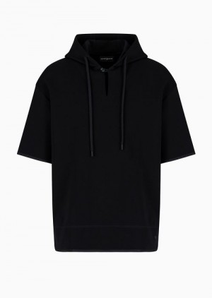 Emporio Armani Kısa-sleeved Double-jersey Kukuletalı Sweatshirt Siyah | EA-SN58514