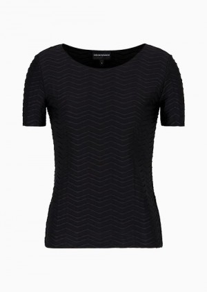 Emporio Armani Kısa-sleeved Jersey Jumper With Embossed Waves Motif Siyah | EA-SN57024