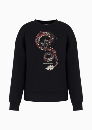 Emporio Armani Lunar New Year Sweatshirt With Oversized Dragon Embroidery Siyah | EA-SN57008