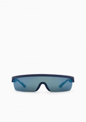 Emporio Armani Men’s Rectangular Sunglasses With Interchangeable Lenses Mavi | EA-SN59467