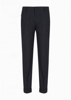 Emporio Armani Micro-textured Chinos With Turn-ups Siyah | EA-SN58392