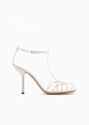 Emporio Armani Nappa-leather T-sandals With Mesh-weave Heels Beyaz | EA-SN57153