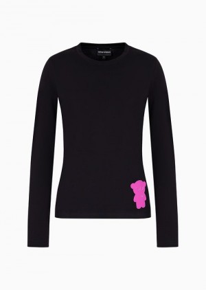 Emporio Armani Organic Stretch Jersey Jumper With Asv Manga Bear Patch Lacivert Mavi | EA-SN57015