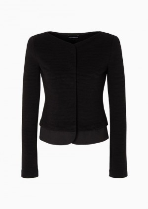 Emporio Armani Ottoman-effect Barré Jersey Jacket With Satin Insert Siyah | EA-SN56451