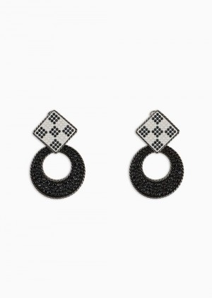 Emporio Armani Oversized Earrings With Hoops Covered In Swarovski Crystals Siyah | EA-SN57514