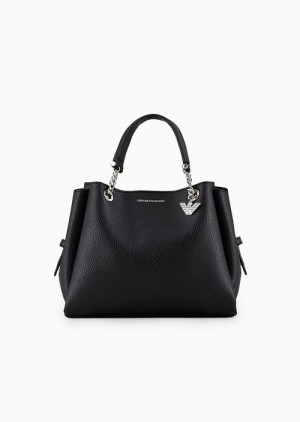 Emporio Armani Palmellato Deri-effect Handbag With Eagle Charm Siyah | EA-SN57421