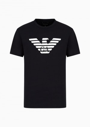 Emporio Armani Pima-jersey T-shirt With Logo Print Mavi | EA-SN58703