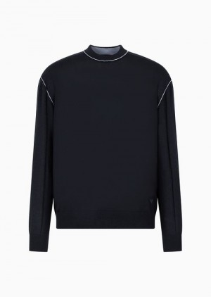 Emporio Armani Plain-knit Yün Jumper Mavi | EA-SN58127