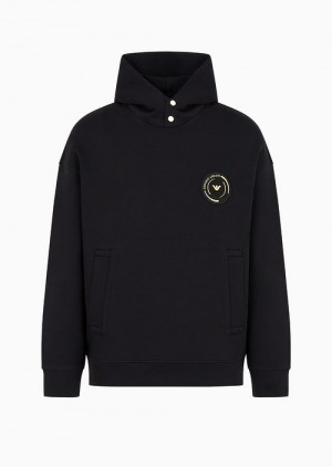Emporio Armani Ramadan Capsule Koleksiyonlar Double-jersey Kukuletalı Sweatshirt With Patch Mavi | EA-SN58574