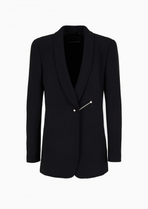 Emporio Armani Shawl Collar Jacket In Envers Satin With Piercing-style Closure Siyah | EA-SN56476