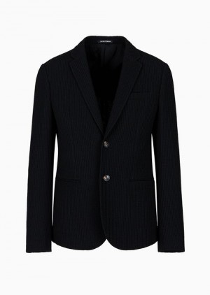 Emporio Armani Single-breasted Jacket In 3d-effect Stretch Virgin Yün Siyah | EA-SN57783