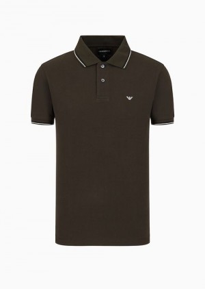 Emporio Armani Slim-fit Stretch Piqué Polo Shirt With Micro Eagle Mavi | EA-SN58448