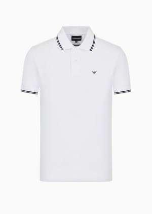 Emporio Armani Slim-fit Stretch Piqué Polo Shirt With Micro Eagle Beyaz | EA-SN58463