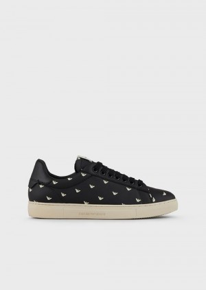 Emporio Armani Soft Deri Sneakers With All-over 3d Eagle Siyah | EA-SN57175