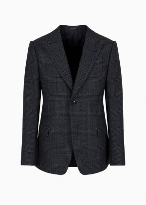 Emporio Armani Soho Capsule Koleksiyonlar Single-breasted Jacket In Tartan Virgin Yün Pattern | EA-SN57779