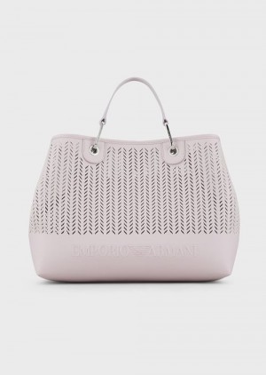 Emporio Armani Sustainability Values Medium Myea Shopper Bag With Perforated Chevron Motif Pembe | EA-SN57276
