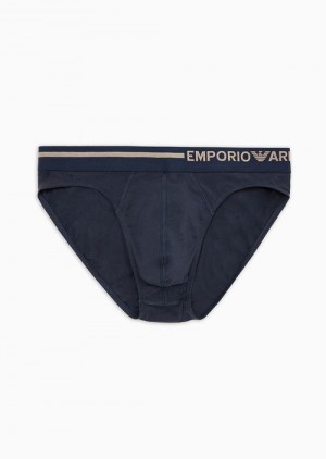 Emporio Armani Sustainability Values Side Logo Organic-cotton Briefs Siyah | EA-SN58813