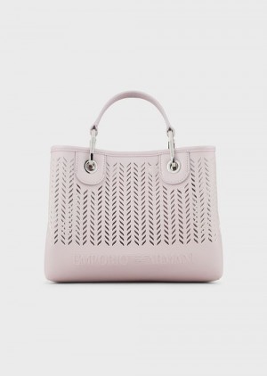Emporio Armani Sustainability Values Small Myea Shopper Bag With Perforated Chevron Motif Pembe | EA-SN57275