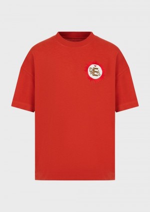 Emporio Armani Sustainable Koleksiyonlar Organic American Jersey T-shirt With Patch Beyaz | EA-SN58668