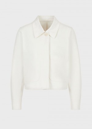 Emporio Armani Sustainable Koleksiyonlar Organic Bull Cropped Blouson Beyaz | EA-SN56775