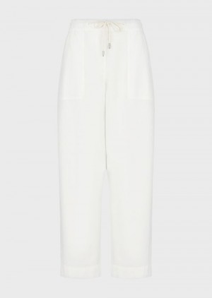 Emporio Armani Sustainable Koleksiyonlar 7/8 Drawstring Trousers In Garment-dyed Organic Muslin Beyaz | EA-SN56861