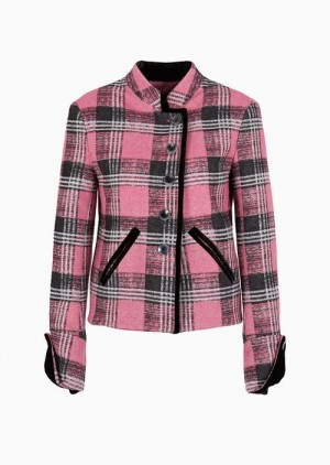 Emporio Armani Tartan Yün-blend Jacket With Velvet Details Pembe | EA-SN56424