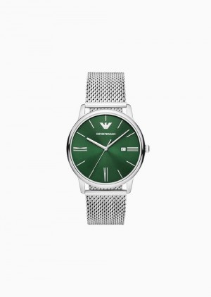 Emporio Armani Three-hand Date Stainless Steel Mesh Watch Gümüş | EA-SN59373