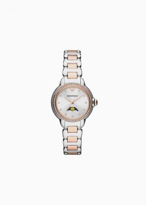 Emporio Armani Three-hand Moonphase Two-tone Stainless Steel Watch Multicolour | EA-SN57697