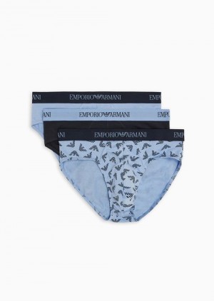 Emporio Armani Three-pack Of Pure Pamuklu Briefs Lacivert Mavi | EA-SN58829