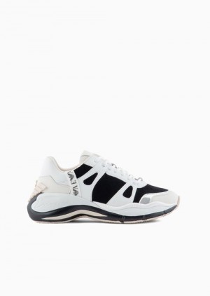 Emporio Armani Tıknaz, Deri Sneakers With Velvet Details Siyah | EA-SN57194
