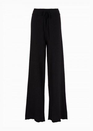 Emporio Armani Travel Essentials Plain-knit Palazzo Trousers With Drawstring Siyah | EA-SN56805